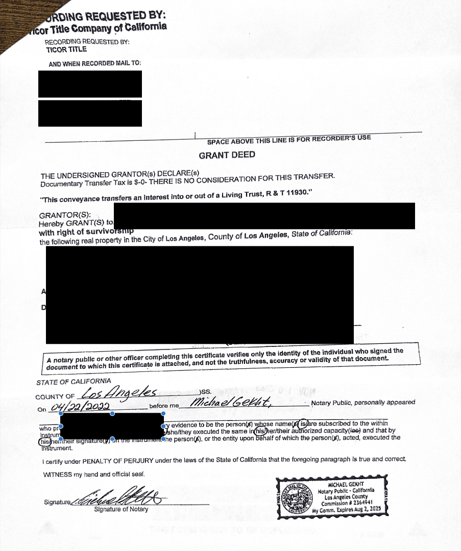 Official Copy of Grant Deed from LA County Registrar